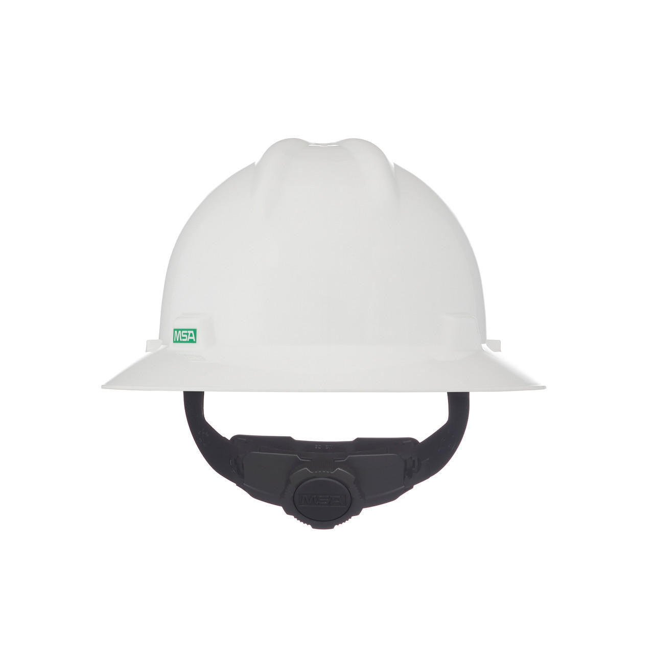 White-MSA Full Brim Hard Hat, V-Gard, w/Fas-Trac III Suspension